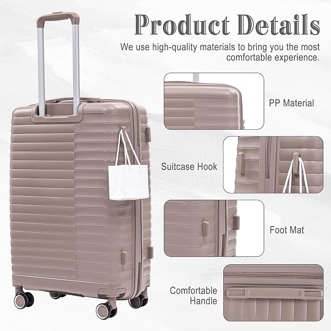 Hardside Luggage Sets, Lightweight Stripes Suitcase with Spinner Wheels, Champagne-PP - Image 2
