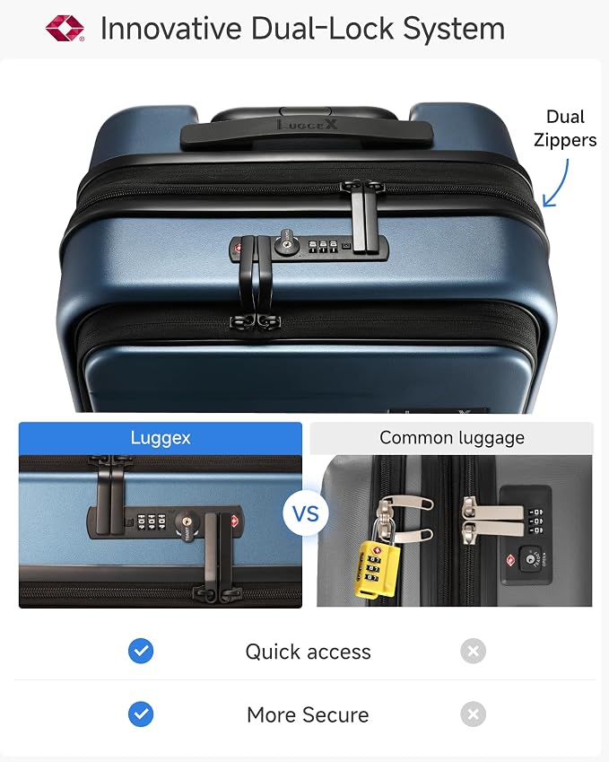 LUGGEX Carry On Luggage 22x14x9 Airline Approved, Expandable Polycarbonate Suitcase with Front Pocket (FX-Core, Blue, 20 Inch) - Image 5