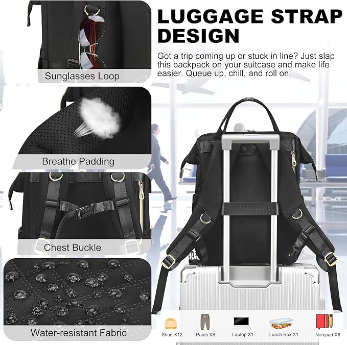 AIJIEKE Lunch Backpack for Women, 15.6 Laptop Backpack, Lunch Box, Black | Water resistant computer bag with insulated leakproof cooler. Travel meal prep backpack for nurse, teacher, college commute - Image 4