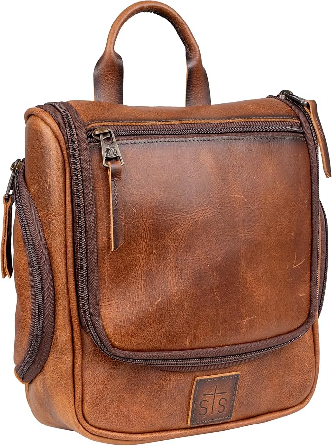 STS Ranchwear Men's Tucson Hanging Shave Kit, Multi-Pocket Genuine Leather Travel Toiletry Dopp Kit Organizer Bag, STS30310 by STS+Ranchwear