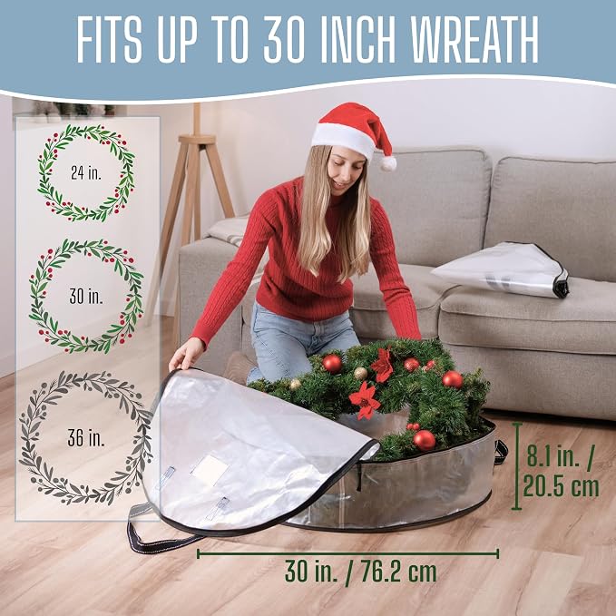 VENO 2 Pack Summer Wreath Storage Container, 30 Inch Clear Wreath Bag, Spring, Christmas Garland Decoration Organizers with Zipper and Durable Handles (Clear, 30"-2 Pack) - Image 2