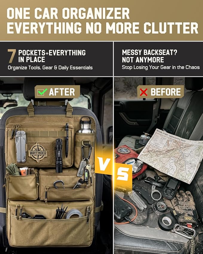 All in One Car Seat Back Organizer Fit Most Cars SUV Trucks Jeeps | Heavy Duty Molle Panel Seat Back Protector with Multi-Pockets Storage, for Tools, Toys, Camping, Travel, Daily Commuting - Image 4