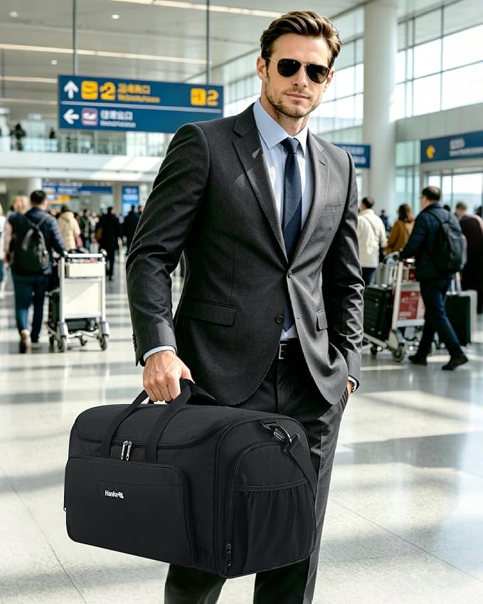 Hanke 2 In 1 Carry On Garment Duffle Bag with Shoe Compartment, Black | 55L Large Capacity with Multi-Pockets & Shoulder Strap, Wrinkle-Free, Water-Resistant, Portable Weekender for Business - Image 2
