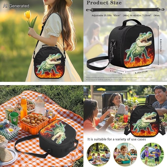 Flame Crocodile Boys School Backpack with Lunch Box Bag Kindergarten School Supplies for Kids Ages 6-10 Boys Polyester Fabric Lightweight Fortable Back to School Backpack Gift - Image 4