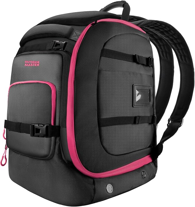 OutdoorMaster Boot Bag, 65L Waterproof Ski Snowboard Boots Air Cushion Shoulder Pad Skiing Gear Bag Travel Backpack for Ski Helmets, Goggles & Accessories Men & Women-Rose Red Gray by OutdoorMaster