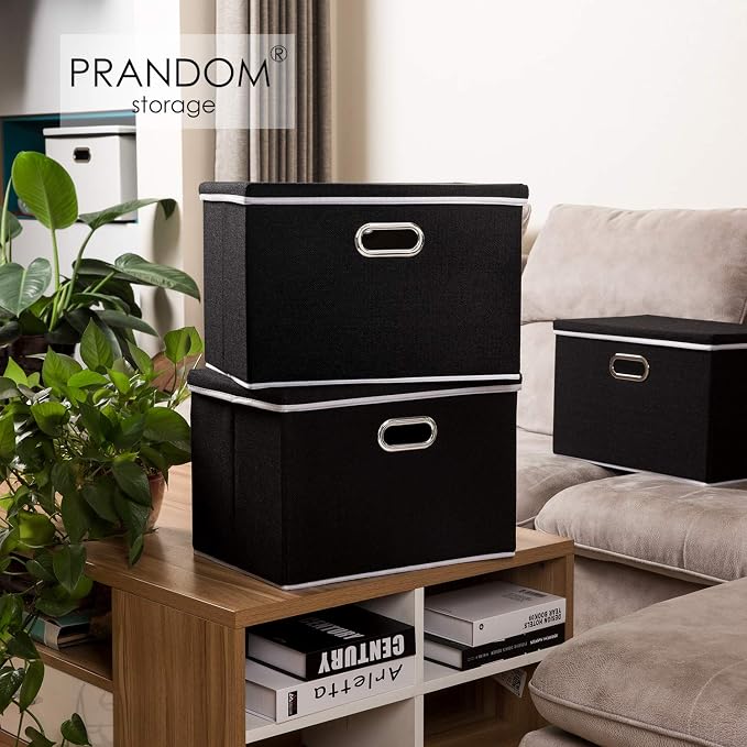 PRANDOM Large Foldable Storage Boxes with Lids [5-Pack] Organizer Containers Baskets Cube with Cover for Home Bedroom Closet Office Black17.7x11.8x11.8 For 6+ Year Old Boys and Girls - Image 2