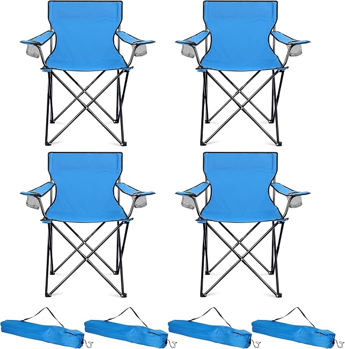 HaSteeL Camping Chairs 4 Pack, Oversized Folding Chair with Cup Holders for Adults, Portable Chair & Carry Bag for Outdoor Backyard, Beach, Lawn, Patio, Picnic, Fishing, Oxford Fabric & Heavy Duty by HaSteeL