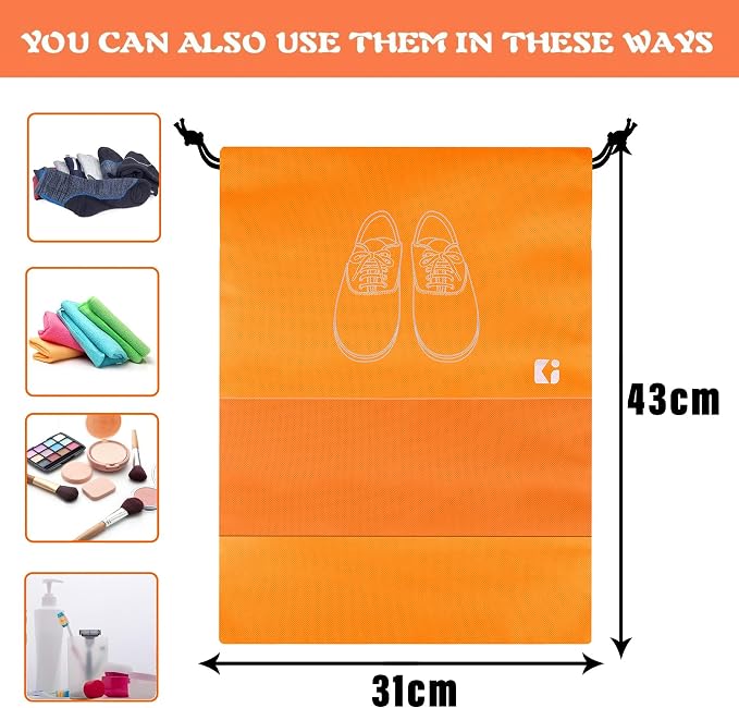 Kuber Industries Pack of 8 Shoe Bags | Shoe Bags for Travel | Non-Woven Shoe Storage Bags | Storage Organizers Set | Shoe Cover with Transparent Window | Shoe Dori Cover | Orange - Image 3