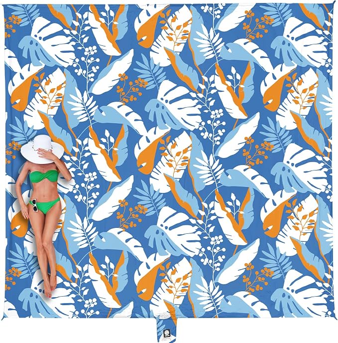 WEKAPO Beach Blanket Waterproof Sandproof Oversized, Extra Large Beach Mat Sand Free, Lightweight & Compact Sand Free Mat with 5 Stakes & 4 Corner Pockets by Wekapo