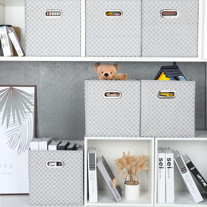 Fabric Cloth Storage Bins,Fabric Cube Organizer with Dual Handles Foldable Cube Storage Baskets for Home Bedroom Storage,Set of 6,（Light Grey） - Image 4