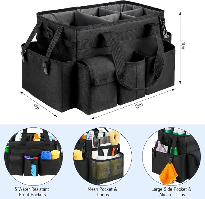 Cleaning Caddy Bag,Large Cleaning Supplies Organizer with Handle for Housekeepers, Black - Image 3