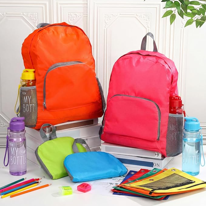 60 Pcs Bulk Backpacks Water Bottle Pencil Pouch Supplies, Backpack Donate Set, Lightweight Book Bags for Outdoor Travel(lettered Bottle, Green&blue&orange&fuchsia) - Image 2