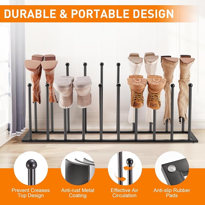 Housen Solutions 10 Pairs Boot Rack Organizer for Tall Boots, Large Capacity Metal Free Standing Shoe Racks, Black Cowboy Boot Holder Stand for Closet, Garage - Image 4