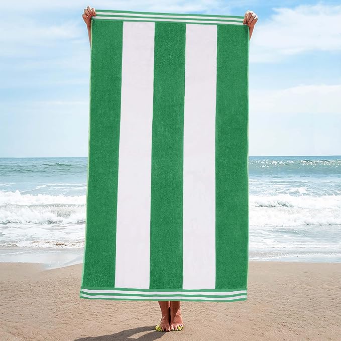Superior Cotton Nautical Stripe Beach Towels, Colorful Towels for Adult, Kid, Pool, Swimming, Sand, Travel, Large Oversized, Absorbent, Fast Drying, Bath Basics, Cabana Collection, 1 Piece, Dark Green by SUPERIOR