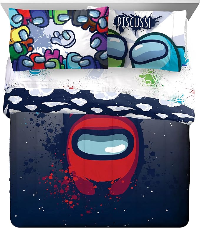 Among Us Queen Comforter Set 5 Piece Kids Video Game Bedding, Multi | Bed in a Bag, Comforter Sheets Pillowcases, Official Product, Soft Microfiber, Machine Washable, Easy Care, Kids Gift - Image 2