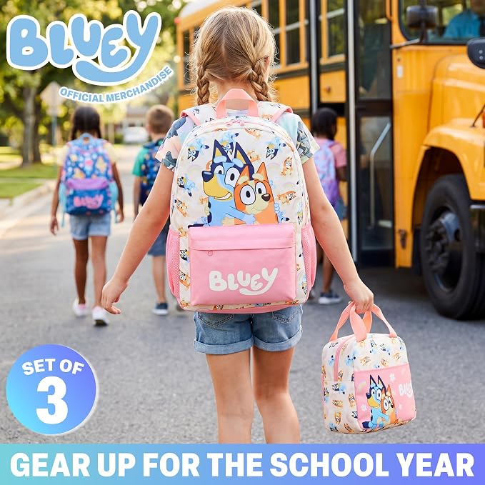 Get Trend Bluey Girls Backpack, Lunch Bag & Pencil Case, 3-Piece Set | 18 inch Kids Bookbag, Adjustable Padded Straps, Insulated Lunch Bag, Zipped Pencil Pouch, School Supplies, Gifts for Girls - Image 2