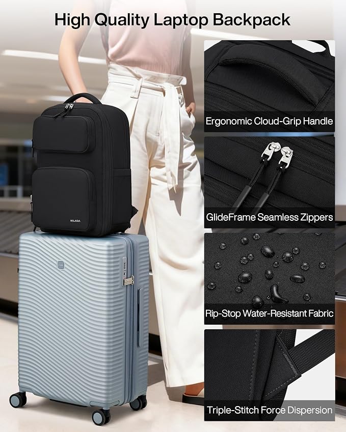 MILADA Travel Backpack for Women&Men,Expandable 28L to 39L,Fits 17" Laptop | Airline Approved Carry-On, Personal Item Backpack, Lightweight Business Rucksack Weekender Bag, Black - Image 6