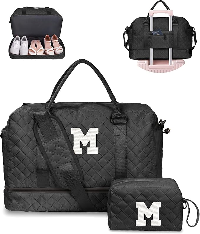 Teens' Birthday Gifts - Initial Duffle Bag with Separated Shoe Compartment, Weekender, Overnight & Travel Bag - Letter M by Vogewood