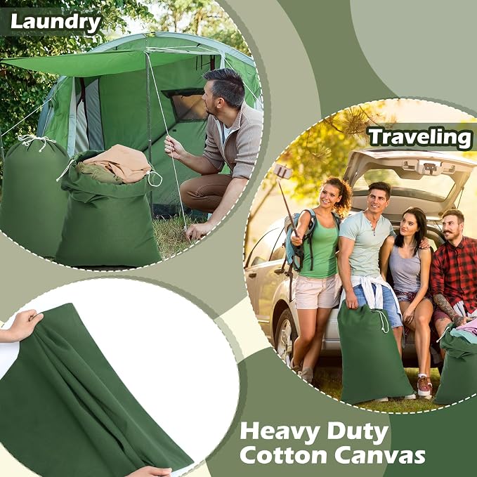 4 Pcs Army Laundry Bags 24'' x 32'' Extra Large Heavy Duty Military Barracks Drawstring Canvas Cotton Laundry Bags for Home Travel Camp Clothes Organizer Storage - Image 6