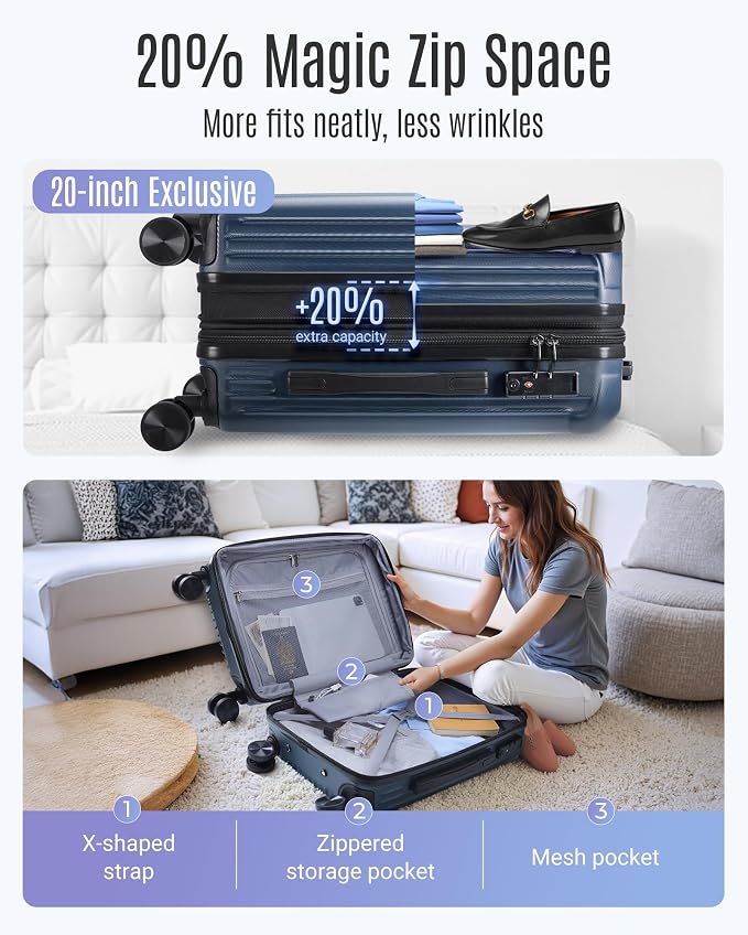 LIGHT FLIGHT 3 Piece Luggage Sets With Spinner Wheels Hardshell TSA Lock | Durability, Spinner Wheels, Hardside Lightweight, TSA Lock, Durable, PC+ABS, Mobility, - Image 6