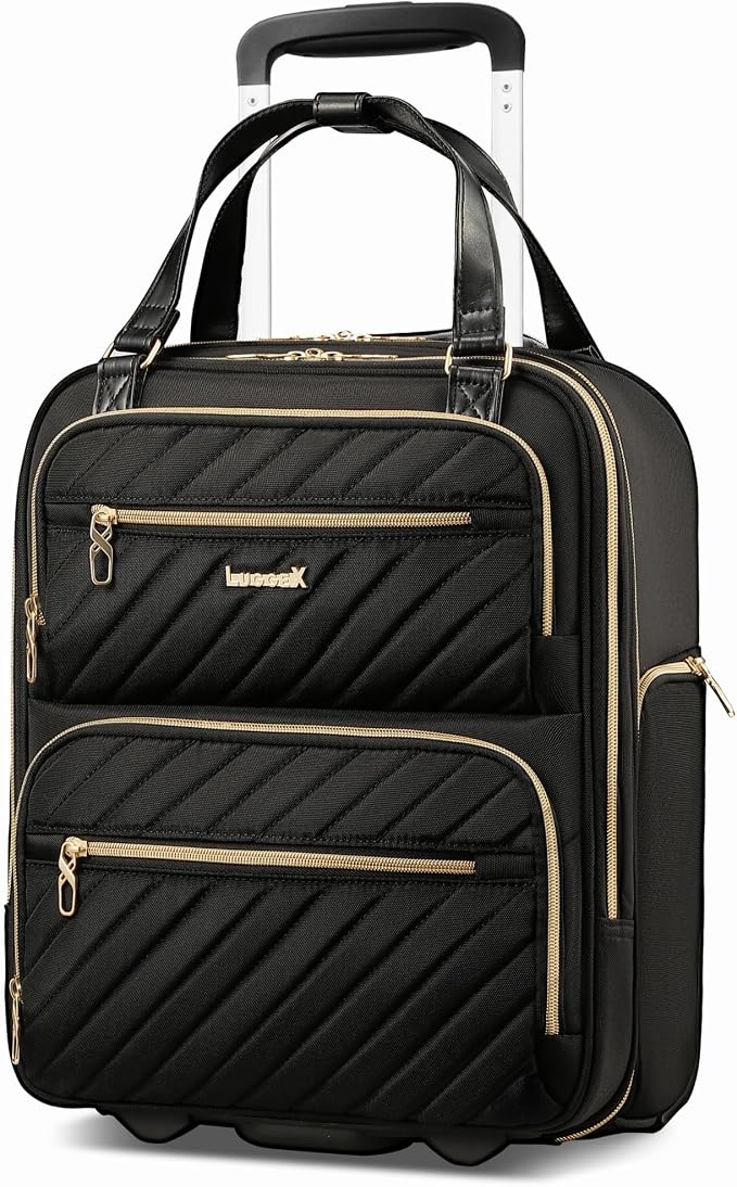 LUGGEX Underseat Carry On Luggage with Wheels, UDK Stylish Lightweight Under Seat Luggage, Soft Sided Personal Item Suitcase for Short Trip (UX-Core, Black, 16 Inch) by LUGGEXLUGGAGE