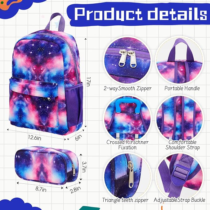 Redbaker 6 Pcs Kids Luggage Set, 17 Inch Rolling Suitcase with Backpack Lunch Bag Neck Pillow, Starry Sky Travel Set for Summer Vacation Sleepover Back to School Gift - Image 4