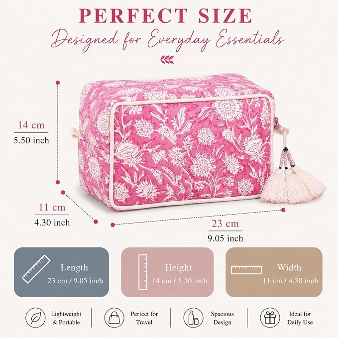 Travel Makeup Bag- Large Capacity Cosmetic Bags for Women - Water Resistance Lining Portable Pouch & Open Toiletry Bag - Perfect Girls Makeup Organizer for Travel Essentials (White & Pink Floral) - Image 6