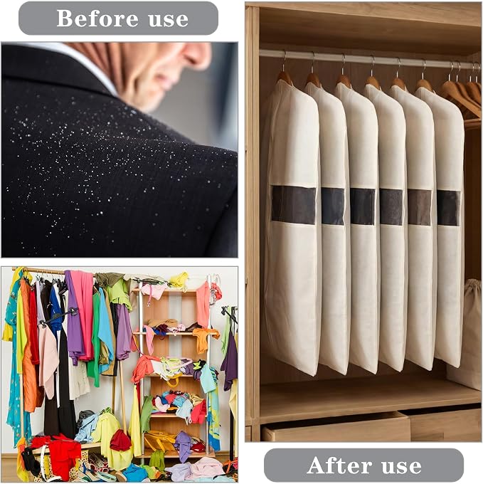 Aliceset 6 Pcs 32 Inches Cotton Garment Bags for Hanging Clothes, Canvas Suit Bags for Clothes Coats Jackets Shirts Closet Storage Travel Gusseted Hanging Garment Cover - Image 6