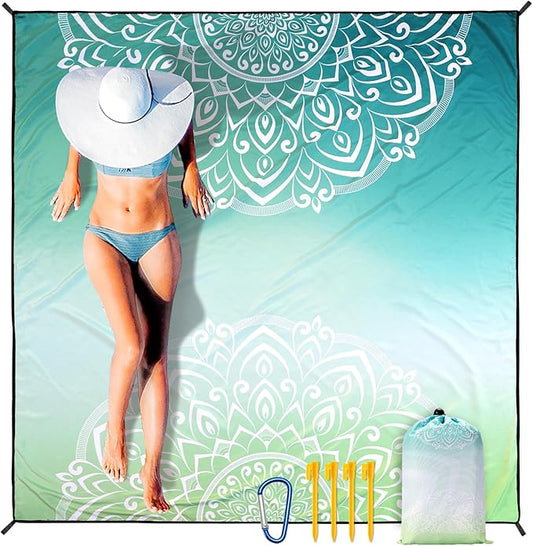 WIWIGO Beach Blanket Sandproof Extra Large Beach Mat Adults Waterproof Quick Drying Sand Free Mat Made by Premium Polyester with 4 Stakes & 4 Corner Pockets for Outdoor Travel Camping Hiking by WIWIGO