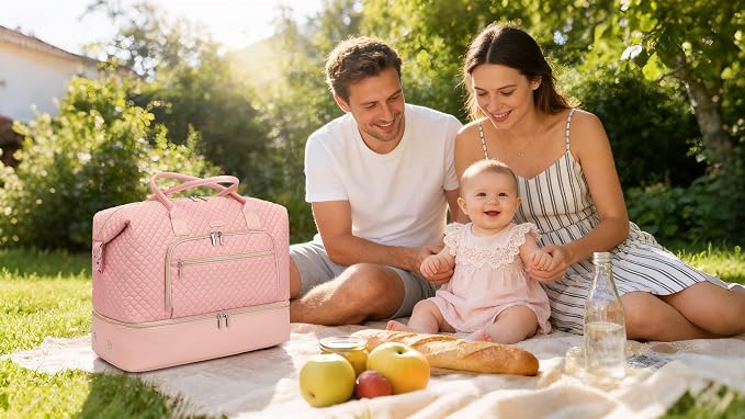 Weekender Bags for Women Travel, Under Seat Carry On Bags for Airplanes Overnight Bag with Shoe Compartment Luggage Sleeve, Foldie Travel Tote Bag Hospital Bag, Travel Gifts, Pink - Image 2