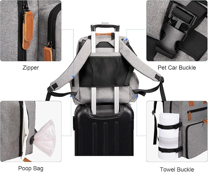 Modoker Dog Travel Bag, Airline Approved Backpack, Grey | Pet Accessories Organizer, 2 Food Storage Containers, 2 Collapsible Dog Bowls, Includes Pet Mat, Tote Weekend Bag - Image 5