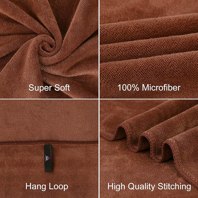JML Large Bath Towels Set of 2, 30" x 60", Oversized, Soft, Absorbent, Fast Drying Microfiber Bathroom Towel for Sauna, Salon, Hotel, Sport, Fitness, Yoga, Brown - Image 2