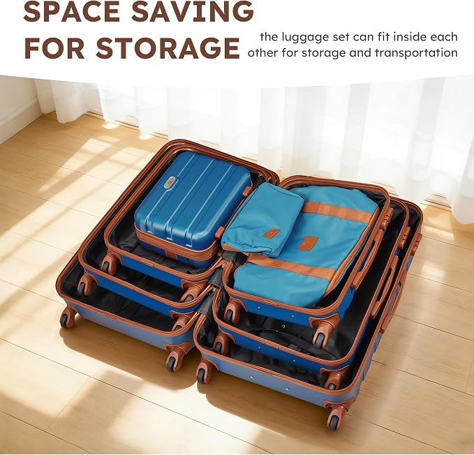 Suitour Luggage Sets 6 Piece, 20-inch Carry-on and 24 inch28 inch Checked Suitcase Set with Cosmetic Case and Expandable Travel Duffle Bags Set(Blue Brown) - Image 8