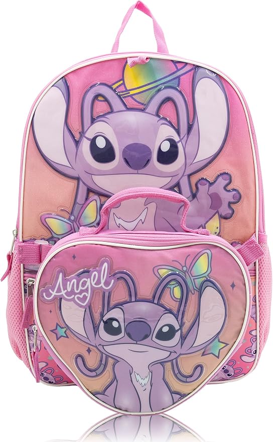Disney Lilo and Stitch Angel Backpack Set for Girls | Angel Bookbag with Heart Lunch Bag, Headphones, and Dangle | Stitch School Backpack | Ages 3+ - Image 2