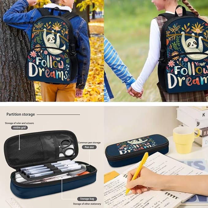 POLERO Cute Sloth Backpacks for Kids Bookbag School Bag Set for Elementary Back to School 4 Piece School Bag with Lunch Box - Image 4