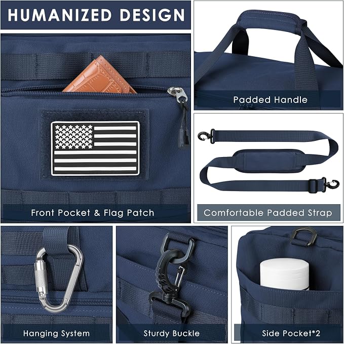 Travel Bag for Men Women, Gym Bag & Tactical Duffle Bags for Travel, Carry on with Toiletry Bag and Shoe Compartment, Weekender Overnight Trip with Wet Pocket for Workout Medical, Blue - Image 3