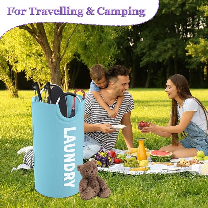 95L Foldable Blue Laundry Basket with Handles, Big Clothes Hamper for Bedroom, Dirty Clothes Basket Stand Upright, Portable Laundry Bag for Dorm, Nursery, Family, Blue - Image 9