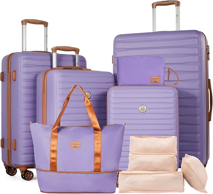 Travelhouse 10-Piece Hardshell Luggage Set with Spinner Wheels & TSA Lock | Lightweight ABS+PC hardside set includes 16", 20", 24", 28" suitcases + cosmetic case + duffel bag + packing cubes - Image 7