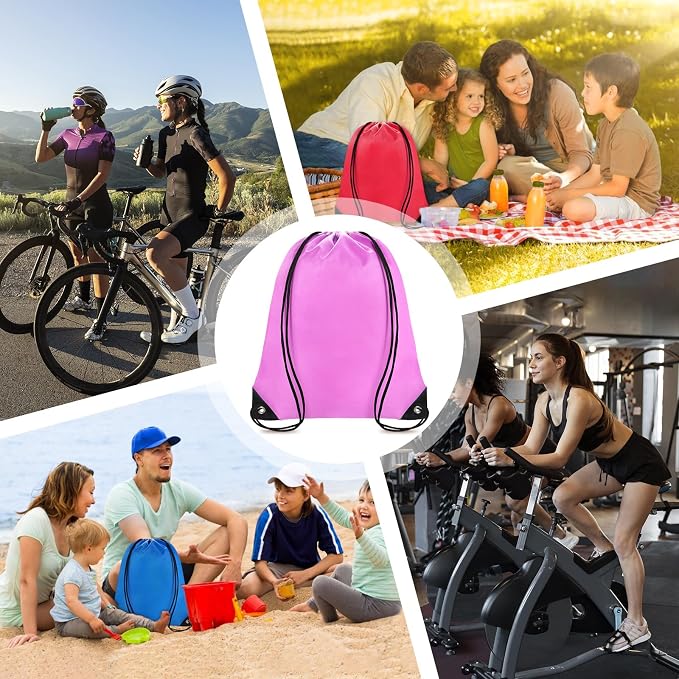 Grneric Drawstring Backpack Bulk 28 PCS Drawstring Bags String Backpack Cinch Bag Sackpack for Men Women Gym (Pink) - Image 7