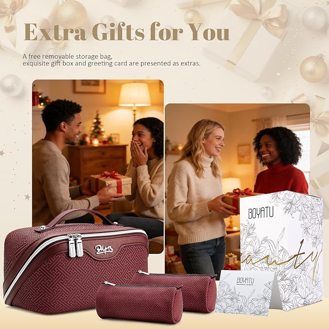 BOYATU Travel Makeup Bags for Women: Vintage Roman Column Texture | Each Journey, Quiet Luxury Serenity - 3 Pcs Set Large Capacity Cosmetic Bag Organizer Toiletry Purse(Burgundy) - Image 7