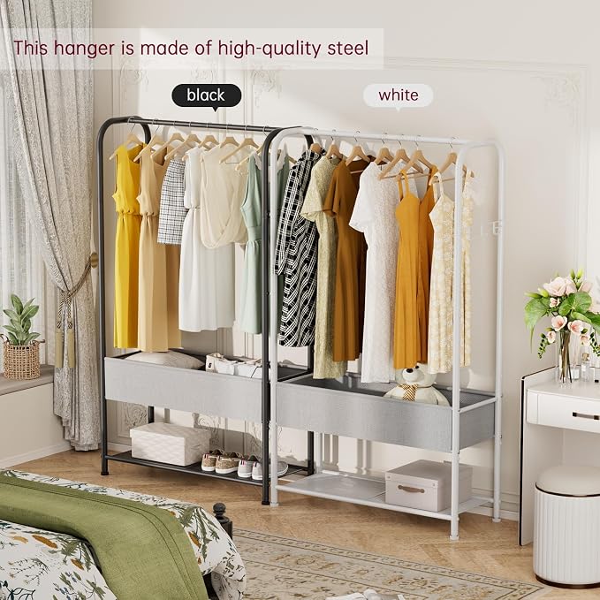 SINGAYE Wardrobe Standing Closet Clothing Rack With Shelf Hanging Clothes | Wardrobe Open Compact Small Metal Garment Hanger Stand Alone Free Standing Black Closet Rack Storage Organizer Heavy Duty - Image 5