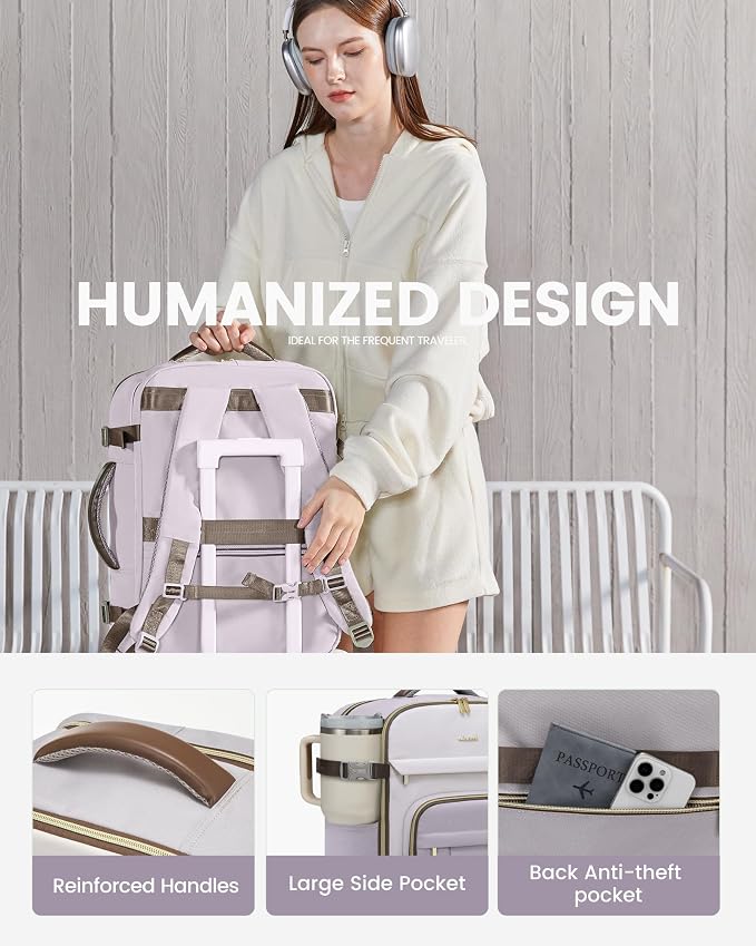 LOVEVOOK 50L Travel Backpack for Women & Men - 18 Inch Carry On Backpack & Personal Item Backpack for Airlines, Spacious and Durable Design, with 3 Packing Cubes - Image 8