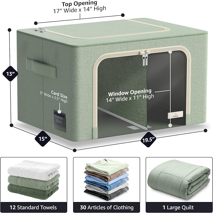 Sorbus Storage Bins with Divided Interior - Large Stackable & Foldable Organizer Containers with Metal Frame, Oxford Fabric, Large Window & Carry Handles - Organization for Bedroom, Linens & Clothes - Image 2