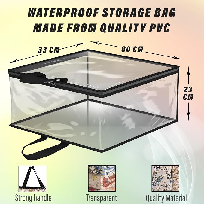Kuber Industries (Pack of 2) Waterproof Storage Bags for Clothes | Wardrobe Organizer | Transparent Travel Organizer Bag with Handle | Large | Black - Image 3