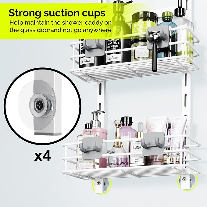 Orimade Over The Door Shower Caddy Adjustable 3 Tier White,Bathroom Hanging Organizer Shelf Rustproof with 4 Hooks,Shower Basket with Soap Holder and Suction Cup - Image 3