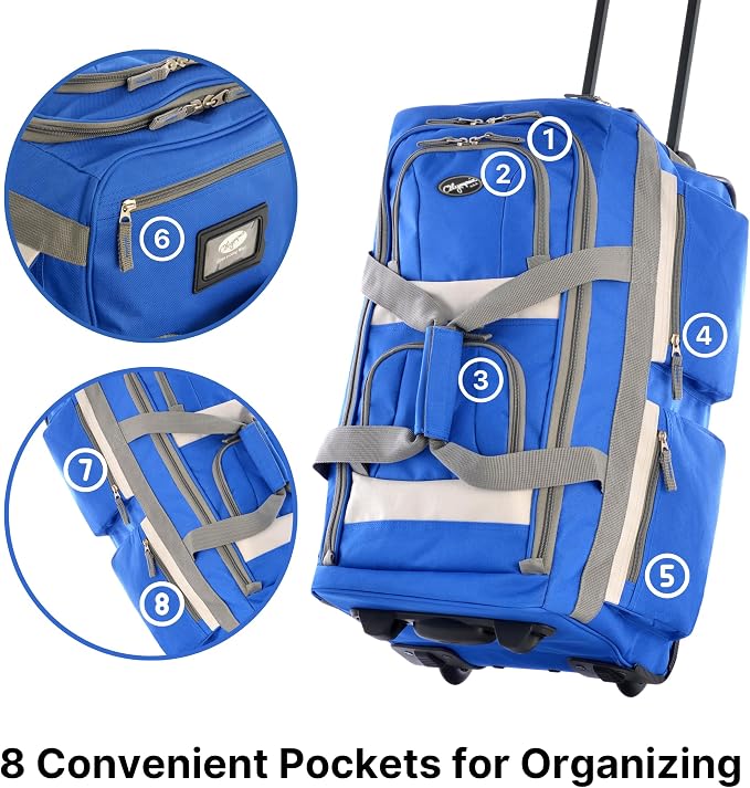 Olympia U.S.A. 29 inch Jumbo Size 8 Pockets Wheeled Rolling Duffel Bag Water Resistant Luggage Lightweight Travel Suitcase with Retractable Handle - Image 2