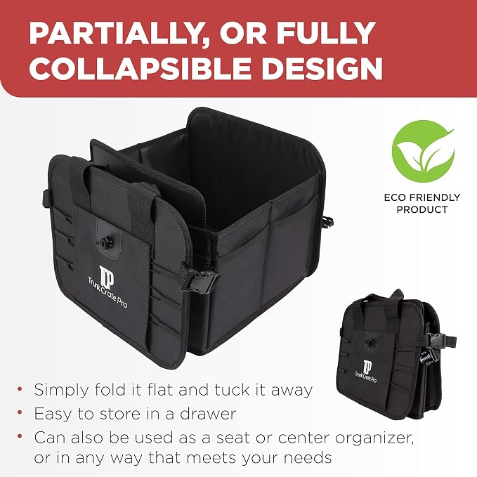 Car & Vehicle Trunk Organizer for SUV, Truck & Auto Storage, Black | Fits Cars, SUVs & Trucks 3 Adjustable Compartments Non-Slip Base & Straps Collapsible Heavy-Duty Storage Car Accessories - Image 7