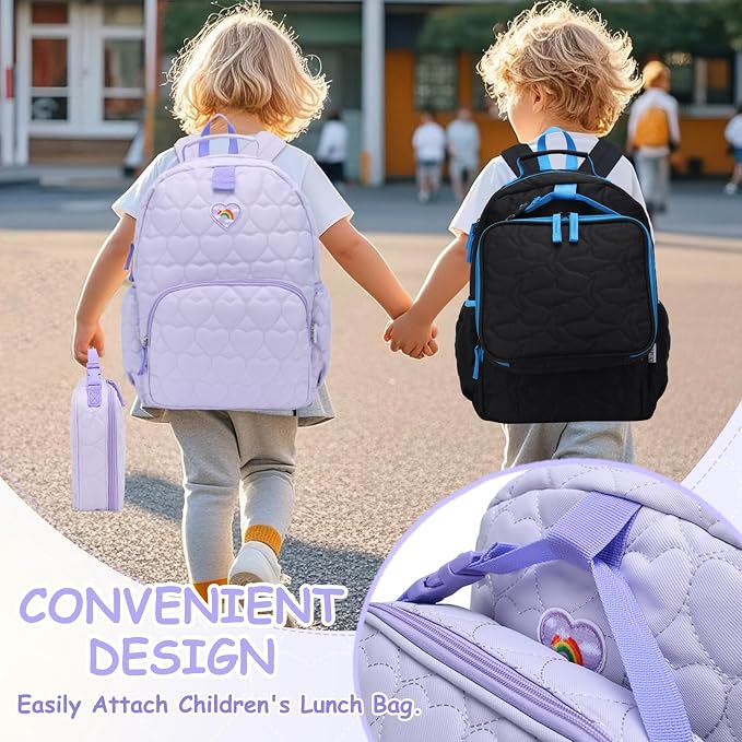 Chase Chic Toddler Backpack for Girls, Puffer Cute Lightweight Preschool Backpack with Lunch Box Set for Daycare Travel Kids Age 3-6,Purple Heart - Image 3
