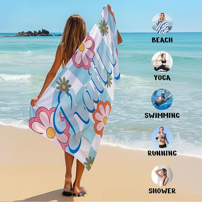 JML Personalized Beach Towel with Name, Custom Flower Beach Towel, Customized Microfiber Pool Towel, Quick Dry & Absorbent Swim Towel for Adult,Anniversary, Birthday, Summer Holiday,Vacation - Image 6
