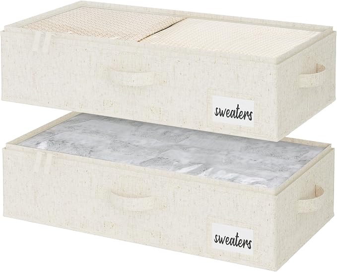 StorageWorks Under Bed Storage Containers - Underbed Storage with Handles and Label Holder, 2 Pack Ultra-thick Fabric Underbed Bins, Closet Organizer for Clothes, Blankets, Sweater by StorageWorks